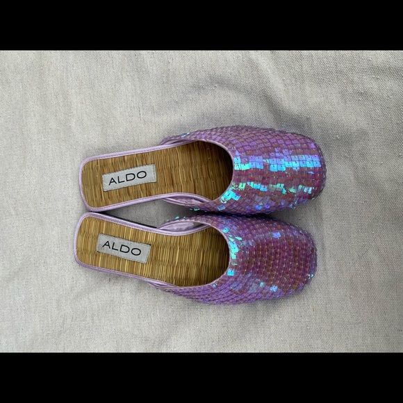 Purple Sequin Sparkle Iridescent y2k 2000s Aldo Slide Slippers Size 6 - Picture 5 of 6